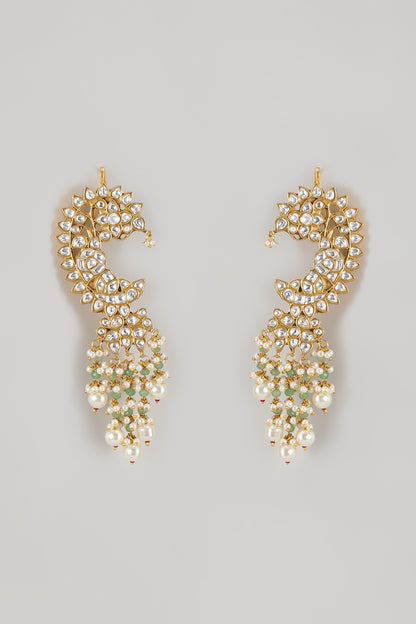Gold Finish Kundan Polki & Pearl Beaded Ear Cuff Earrings