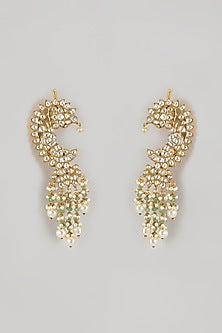 Gold Finish Kundan Polki & Pearl Beaded Ear Cuff Earrings