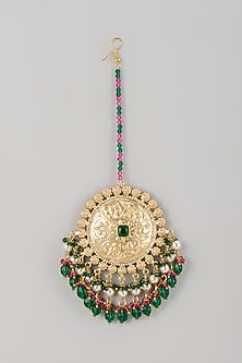 Gold Finish Emerald Stone Maang Tikka