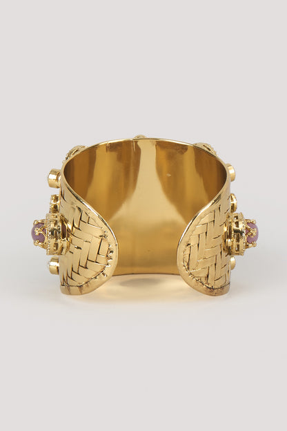 Gold Finish Zircon & Multi-Colored Stone Adjustable Kada