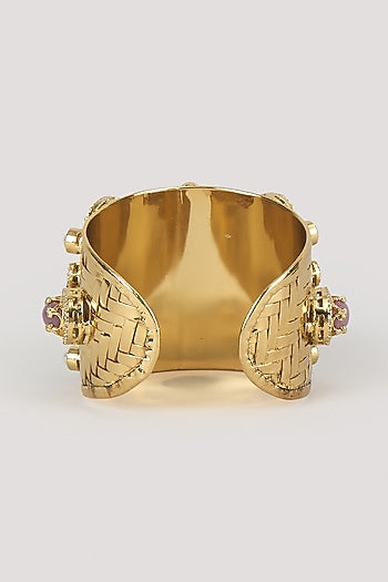 Gold Finish Zircon & Multi-Colored Stone Adjustable Kada