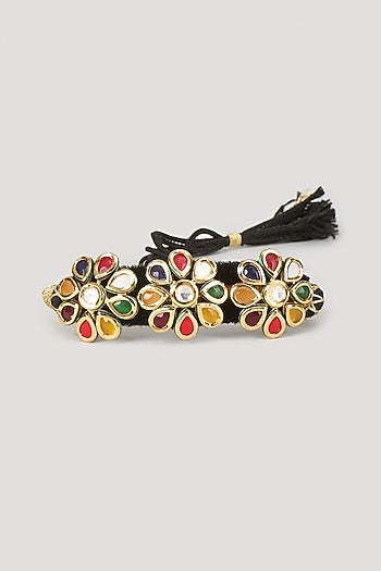Gold Finish Multi-Colored Stone Thread Bracelet