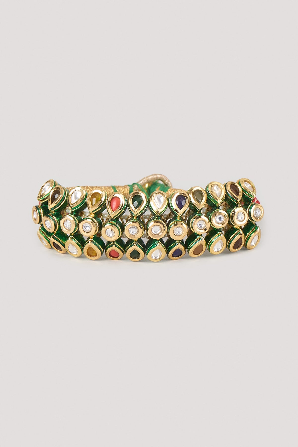 Gold Finish Multi-Colored Stone Thread Bracelet