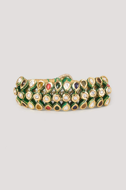Gold Finish Multi-Colored Stone Thread Bracelet