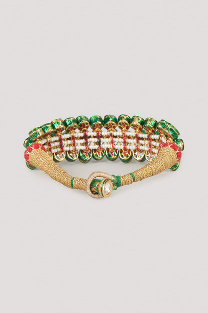 Gold Finish Multi-Colored Stone Thread Bracelet