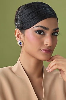 Silver Finish Blue Sapphire & Zircon Stud Earrings