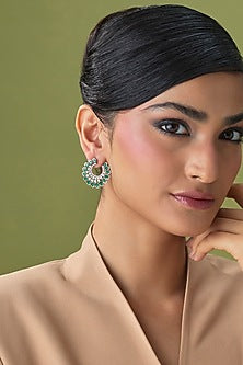 Silver Finish Emerald & Zircon Stud Earrings
