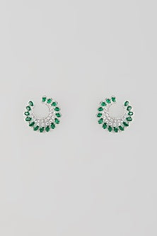 Silver Finish Emerald & Zircon Stud Earrings