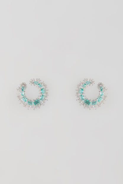 Silver Finish Turquoise Stone & Zircon Stud Earrings