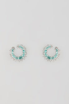 Silver Finish Turquoise Stone & Zircon Stud Earrings