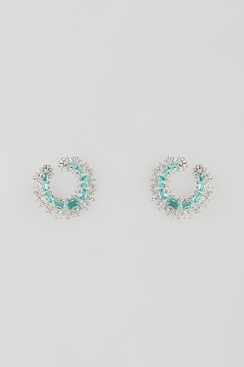 Silver Finish Turquoise Stone & Zircon Stud Earrings