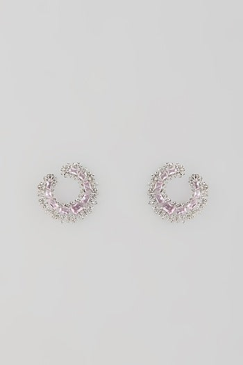 Silver Finish Rose Quartz & Zircon Stud Earrings