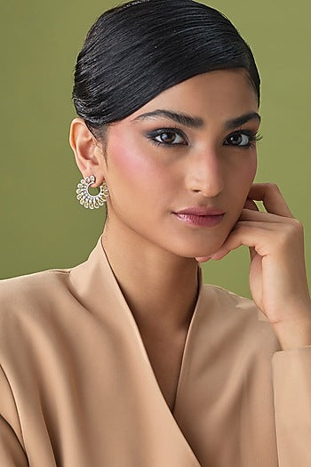 Silver Finish Yellow Sapphire & Zircon Stud Earrings