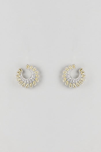 Silver Finish Yellow Sapphire & Zircon Stud Earrings