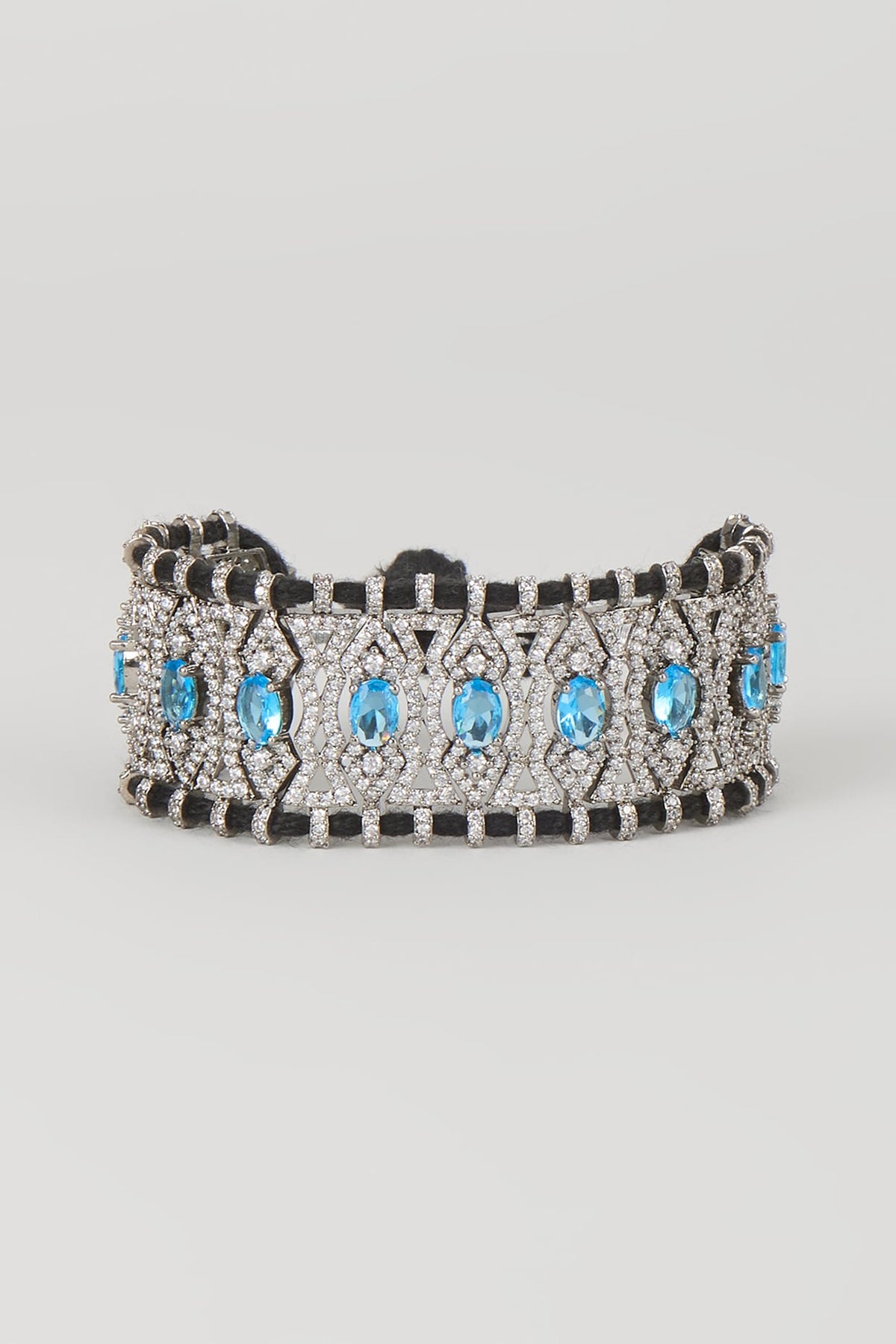 Silver Finish Blue Sapphire & Zircon Thread Bracelet