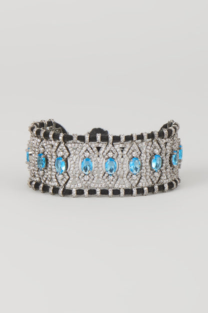 Silver Finish Blue Sapphire & Zircon Thread Bracelet