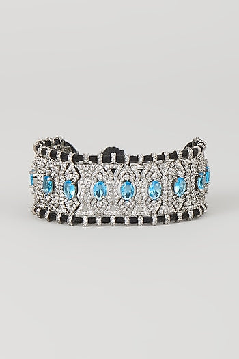 Silver Finish Blue Sapphire & Zircon Thread Bracelet