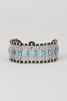 Silver Finish Blue Sapphire & Zircon Thread Bracelet