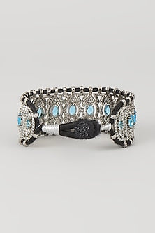 Silver Finish Blue Sapphire & Zircon Thread Bracelet