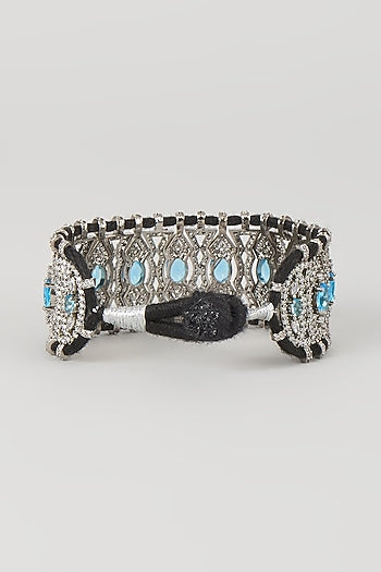 Silver Finish Blue Sapphire & Zircon Thread Bracelet