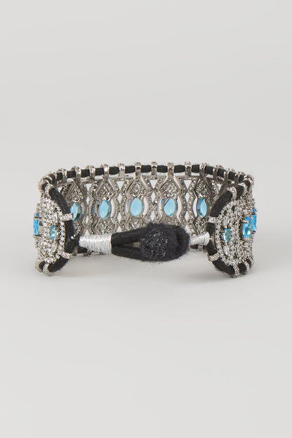 Silver Finish Blue Sapphire & Zircon Thread Bracelet