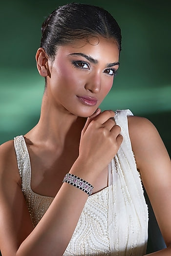 Silver Finish Rose Quartz & Zircon Thread Bracelet