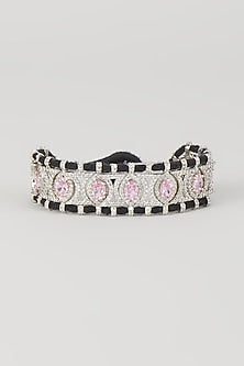 Silver Finish Rose Quartz & Zircon Thread Bracelet