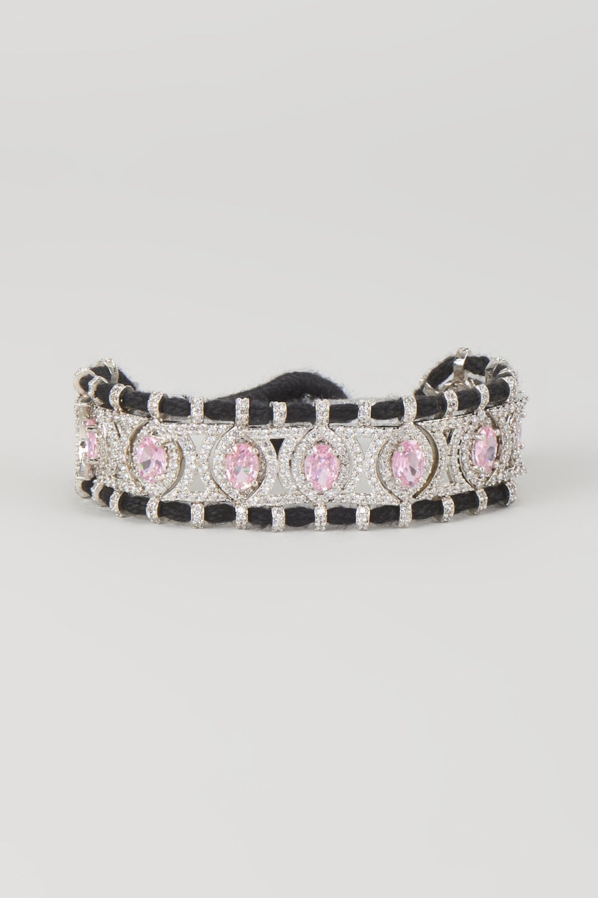 Silver Finish Rose Quartz & Zircon Thread Bracelet