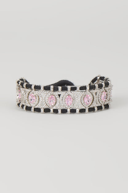 Silver Finish Rose Quartz & Zircon Thread Bracelet