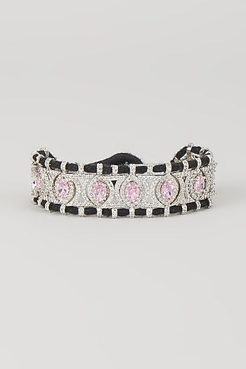 Silver Finish Rose Quartz & Zircon Thread Bracelet