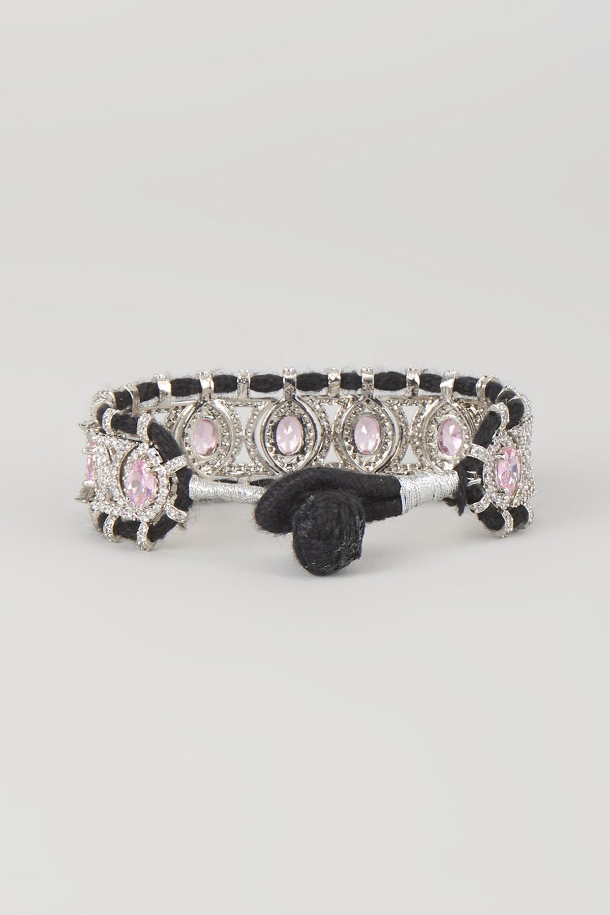 Silver Finish Rose Quartz & Zircon Thread Bracelet