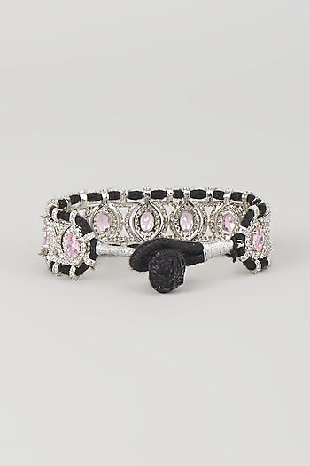 Silver Finish Rose Quartz & Zircon Thread Bracelet