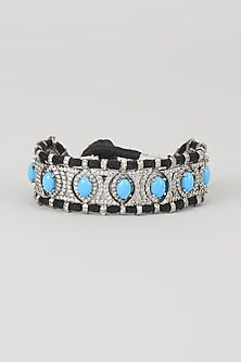 Silver Finish Blue Sapphire & Zircon Thread Bracelet