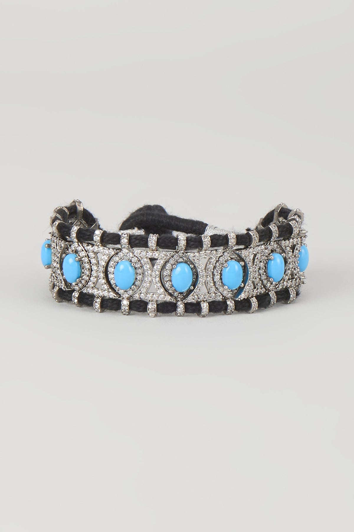 Silver Finish Blue Sapphire & Zircon Thread Bracelet