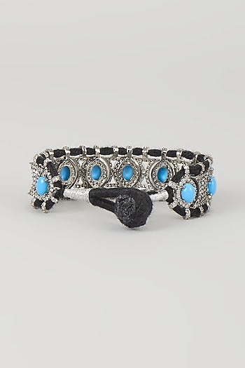 Silver Finish Blue Sapphire & Zircon Thread Bracelet
