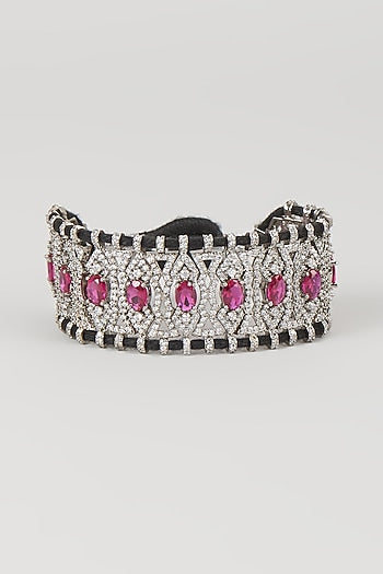 Silver Finish Ruby & Zircon Thread Bracelet