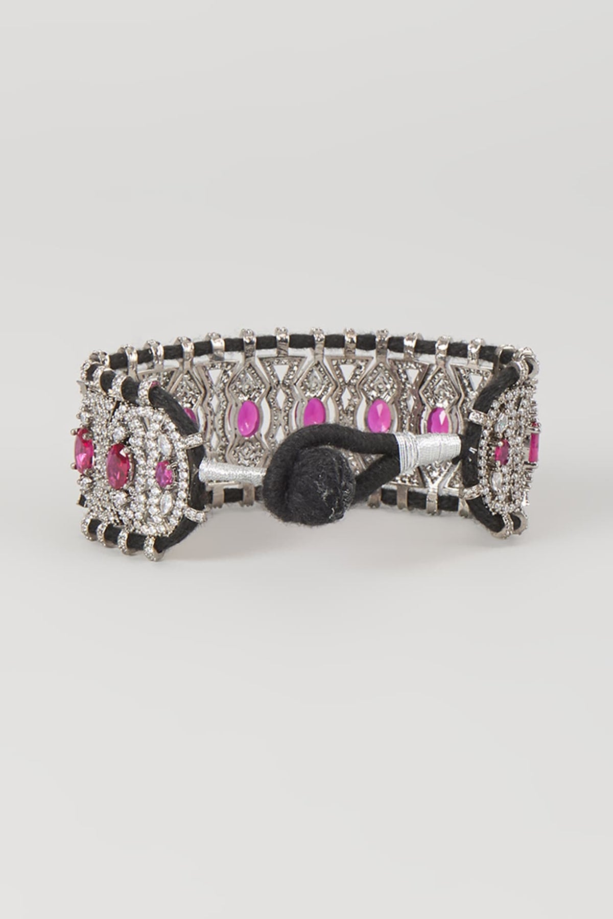 Silver Finish Ruby & Zircon Thread Bracelet