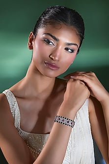Silver Finish Ruby & Zircon Thread Bracelet