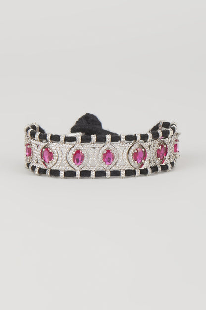 Silver Finish Ruby & Zircon Thread Bracelet