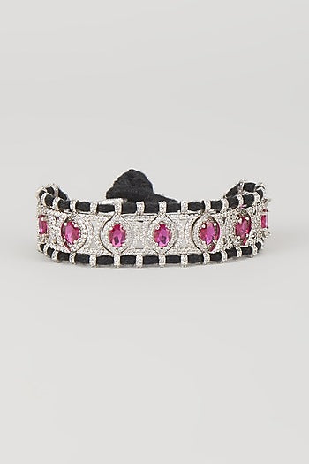 Silver Finish Ruby & Zircon Thread Bracelet