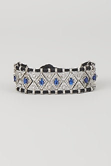 Silver Finish Blue Sapphire & Zircon Thread Bracelet