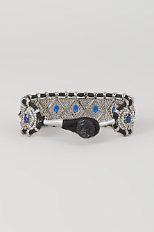 Silver Finish Blue Sapphire & Zircon Thread Bracelet