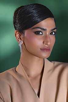 Silver Finish Zircon Dangler Earrings