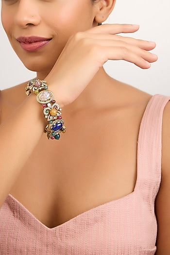 Gold Finish Multi-Colored Stone Bangle