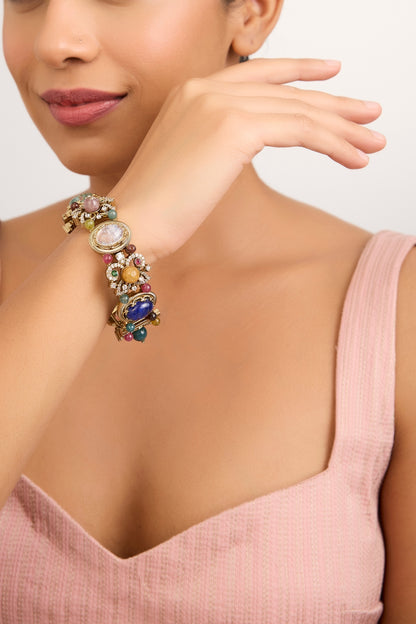 Gold Finish Multi-Colored Stone Bangle