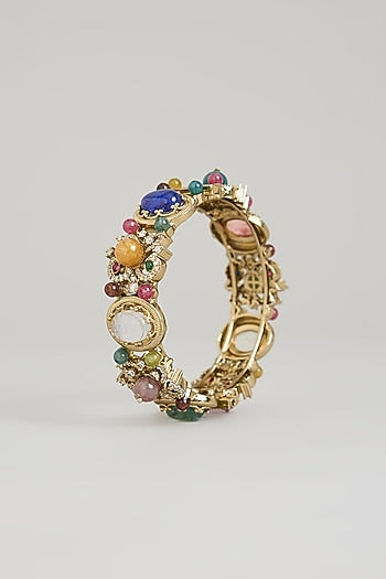 Gold Finish Multi-Colored Stone Bangle