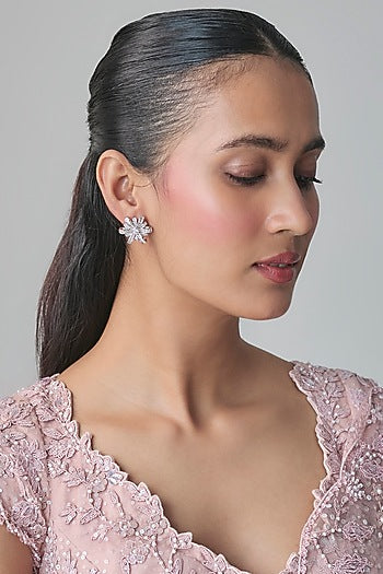 White Gold Finish Zircon Stud Earrings