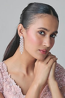 Silver Finish Zircon Dangler Earrings