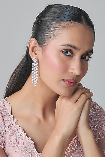 Silver Finish Zircon Dangler Earrings