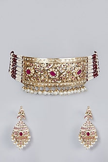 Gold Finish Ruby Choker Necklace Set